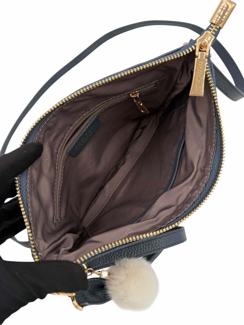 Pom Pom London City Slim Navy Pebbled Leather Crossbody & Shoulder Bag NWOT - Picture 4 of 10